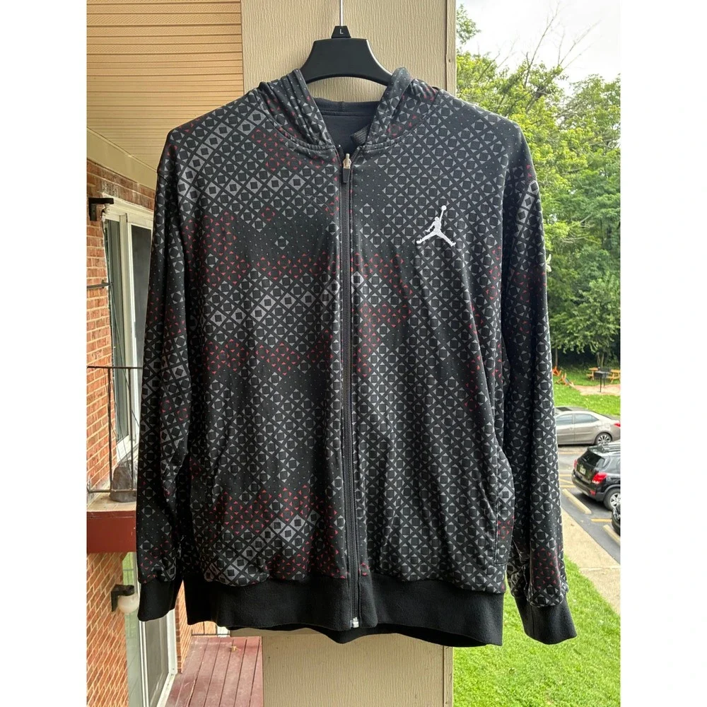 VTG Jordan Flight Reversible Full Zip Hoodie Black Red Geometric Mens  Large
